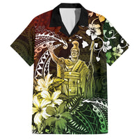 Hawaii King Kamehameha Day Family Matching Off The Shoulder Long Sleeve Dress and Hawaiian Shirt Polynesian Pattern Mix Hibiscus Reggae