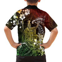 Hawaii King Kamehameha Day Family Matching Off Shoulder Maxi Dress and Hawaiian Shirt Polynesian Pattern Mix Hibiscus Reggae
