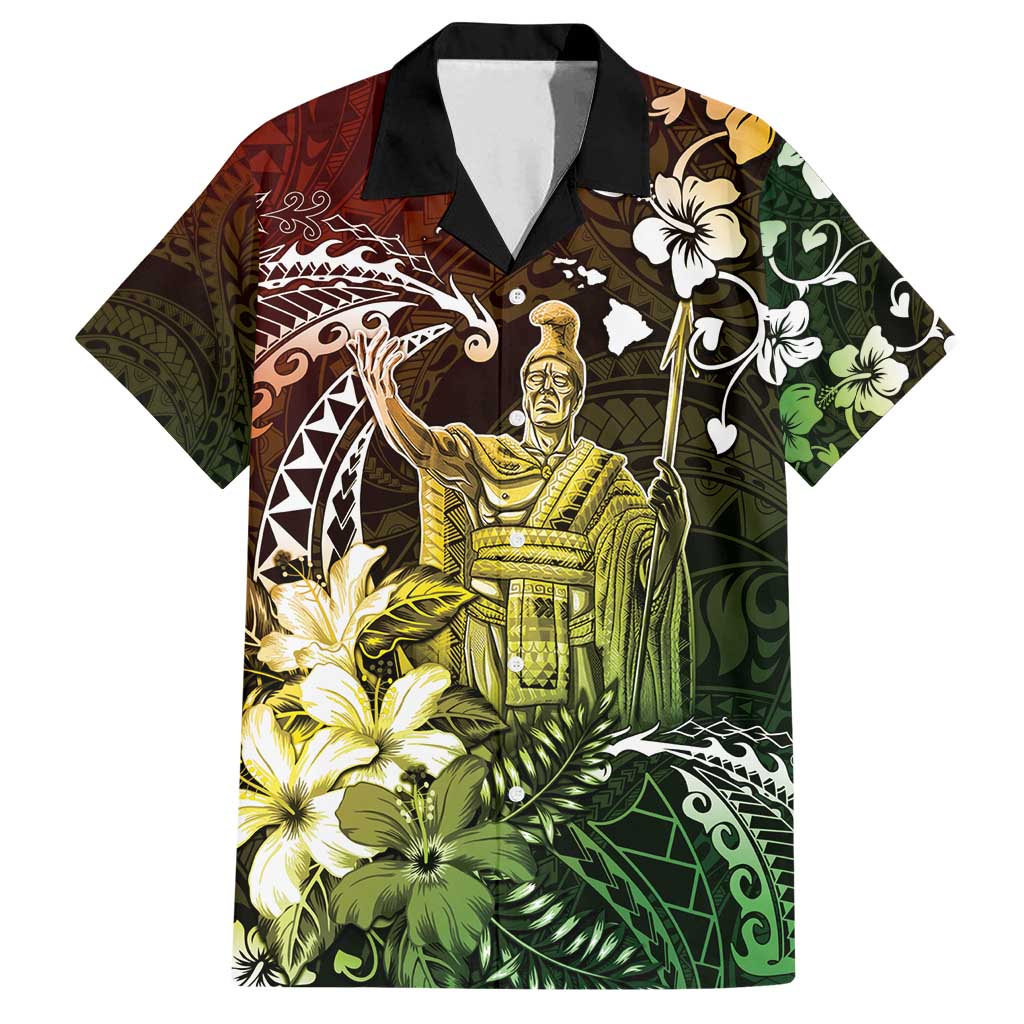 Hawaii King Kamehameha Day Family Matching Puletasi and Hawaiian Shirt Polynesian Pattern Mix Hibiscus Reggae