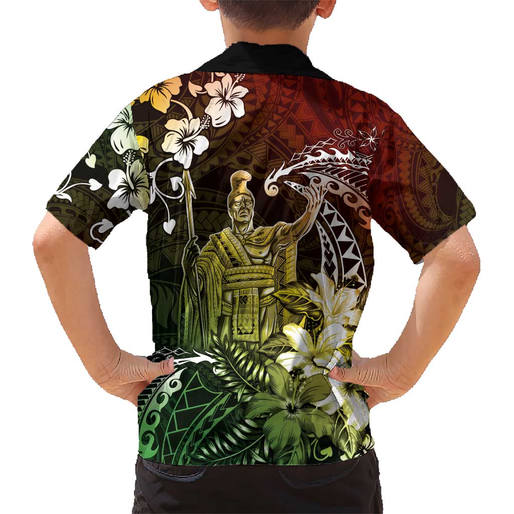 Hawaii King Kamehameha Day Family Matching Short Sleeve Bodycon Dress and Hawaiian Shirt Polynesian Pattern Mix Hibiscus Reggae