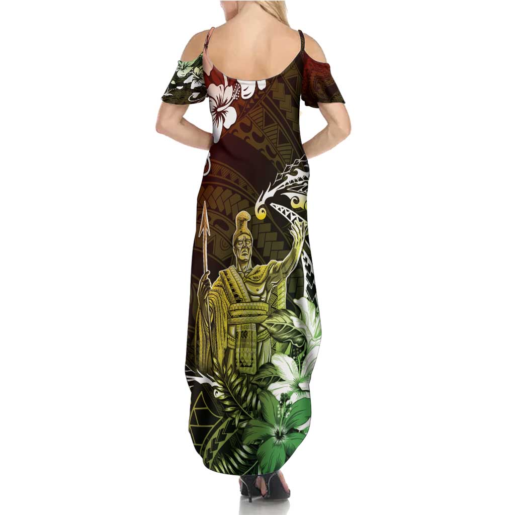 Hawaii King Kamehameha Day Family Matching Summer Maxi Dress and Hawaiian Shirt Polynesian Pattern Mix Hibiscus Reggae