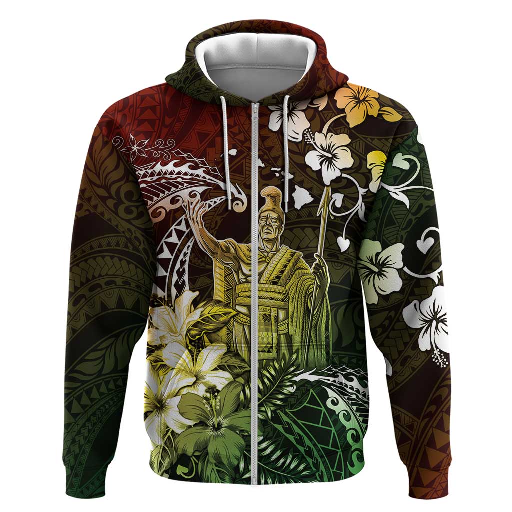 Hawaii King Kamehameha Day Hoodie Polynesian Pattern Mix Hibiscus Reggae