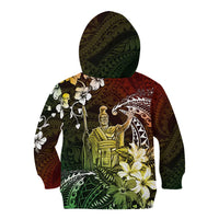 Hawaii King Kamehameha Day Kid Hoodie Polynesian Pattern Mix Hibiscus Reggae
