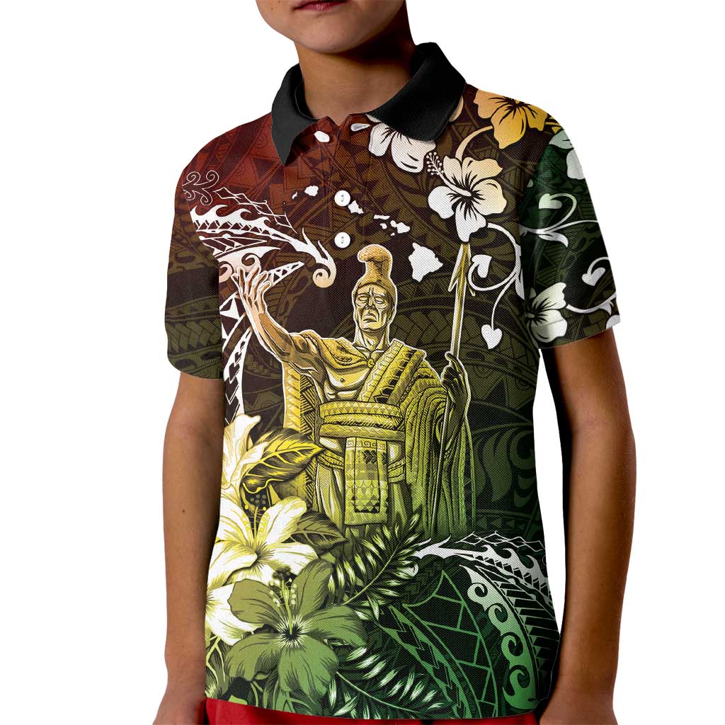Hawaii King Kamehameha Day Kid Polo Shirt Polynesian Pattern Mix Hibiscus Reggae LT05 Kid Reggae - Polynesian Pride