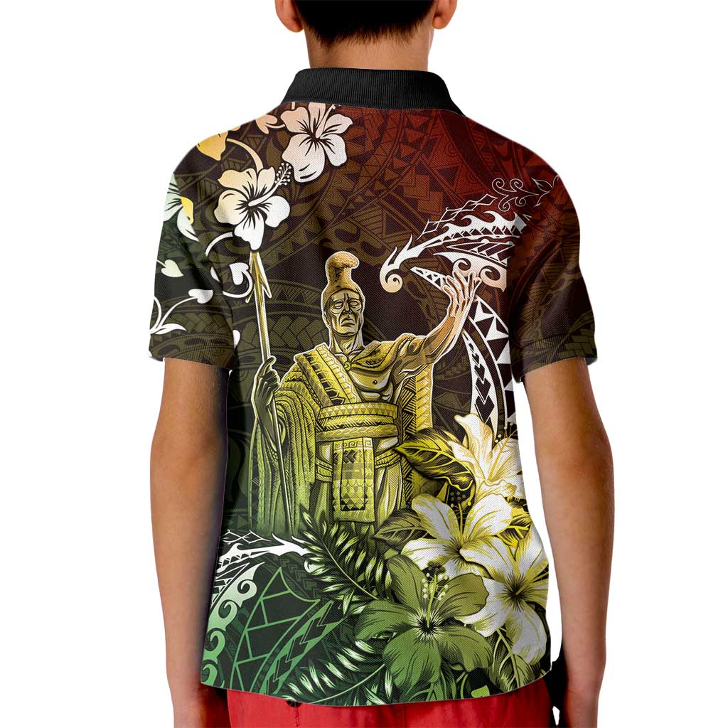 Hawaii King Kamehameha Day Kid Polo Shirt Polynesian Pattern Mix Hibiscus Reggae LT05 - Polynesian Pride
