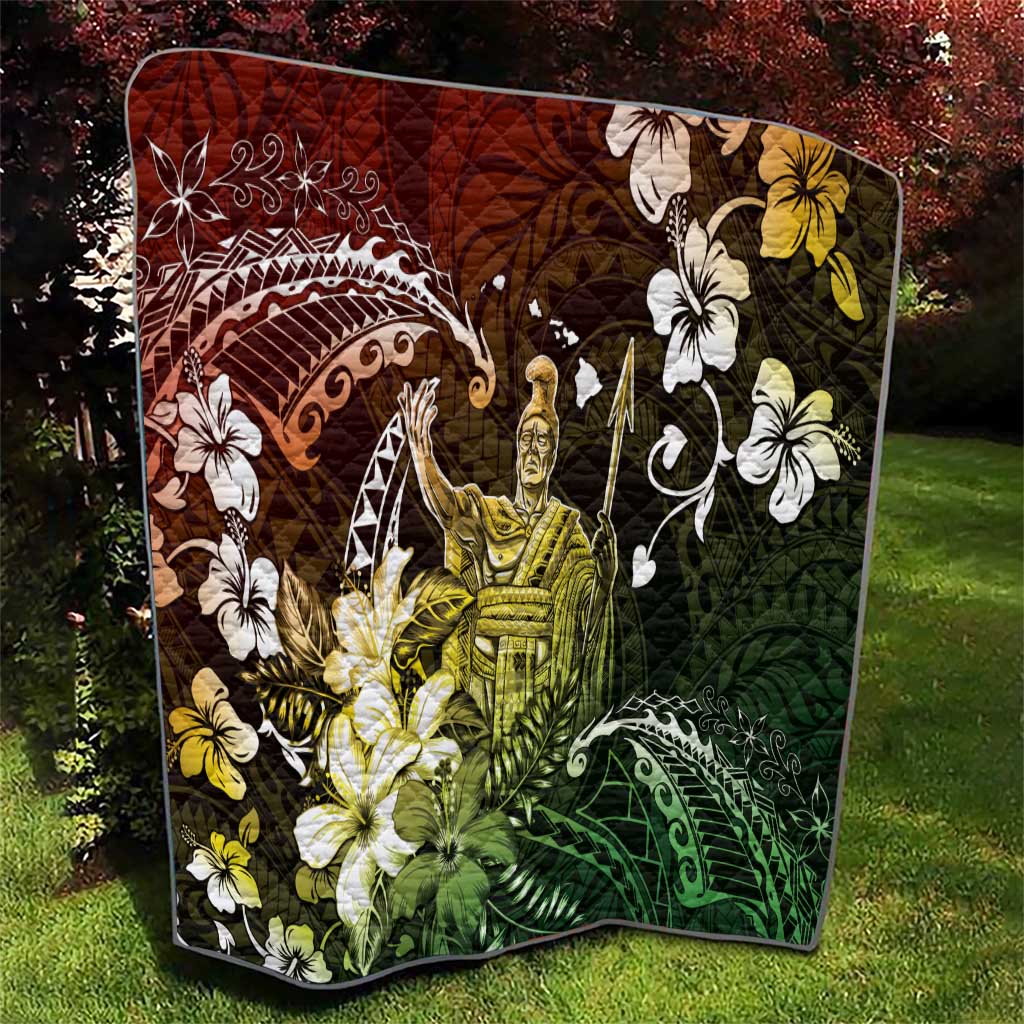 Hawaii King Kamehameha Day Quilt Polynesian Pattern Mix Hibiscus Reggae