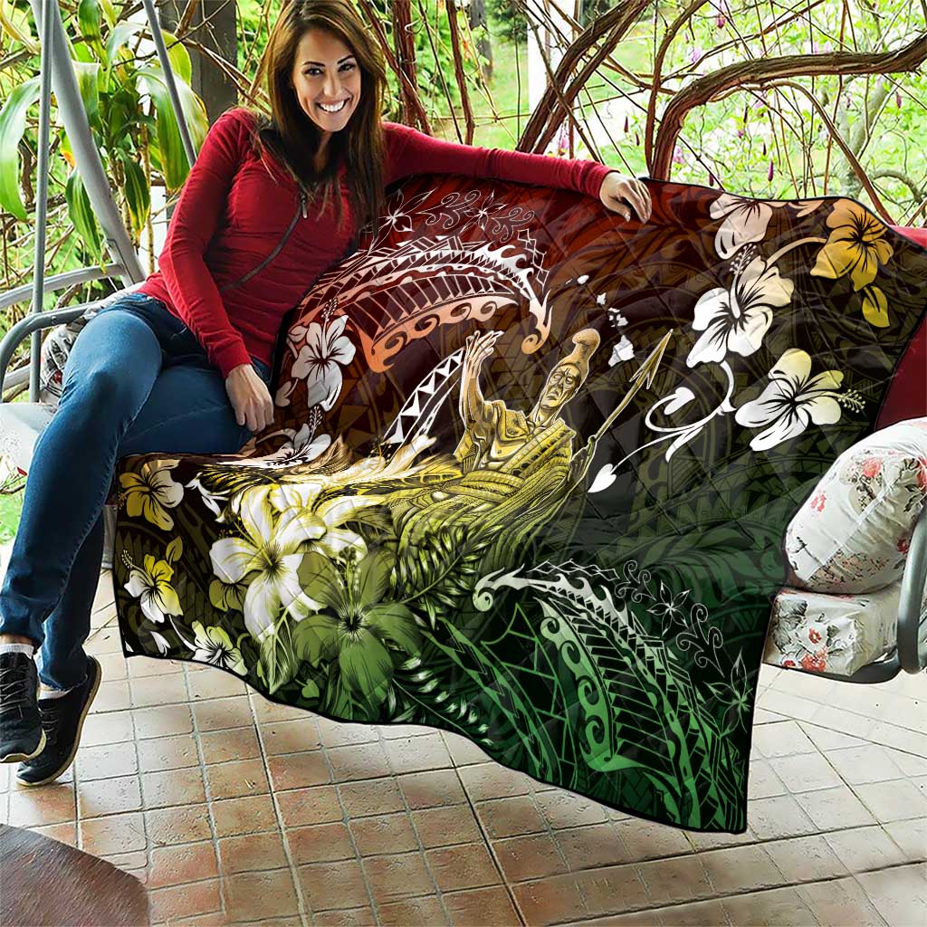 Hawaii King Kamehameha Day Quilt Polynesian Pattern Mix Hibiscus Reggae