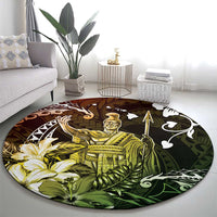 Hawaii King Kamehameha Day Round Carpet Polynesian Pattern Mix Hibiscus Reggae