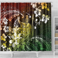 Hawaii King Kamehameha Day Shower Curtain Polynesian Pattern Mix Hibiscus Reggae