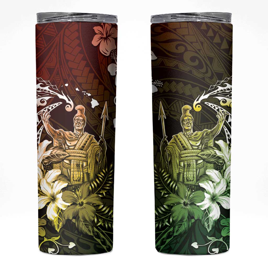 Hawaii King Kamehameha Day Skinny Tumbler Polynesian Pattern Mix Hibiscus Reggae