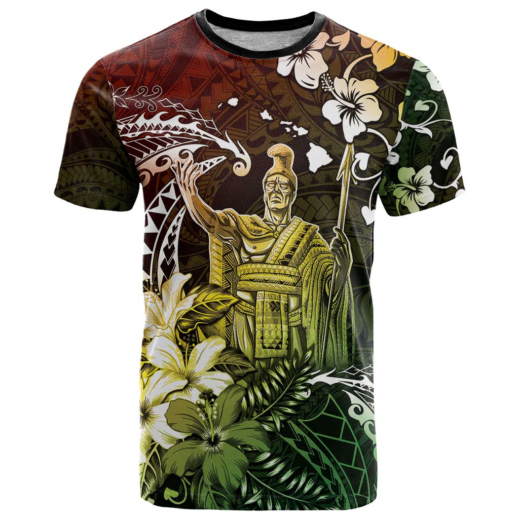 Hawaii King Kamehameha Day T Shirt Polynesian Pattern Mix Hibiscus Reggae