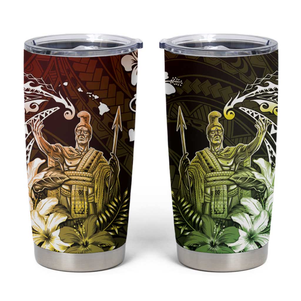 Hawaii King Kamehameha Day Tumbler Cup Polynesian Pattern Mix Hibiscus Reggae