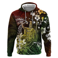 Hawaii King Kamehameha Day Zip Hoodie Polynesian Pattern Mix Hibiscus Reggae