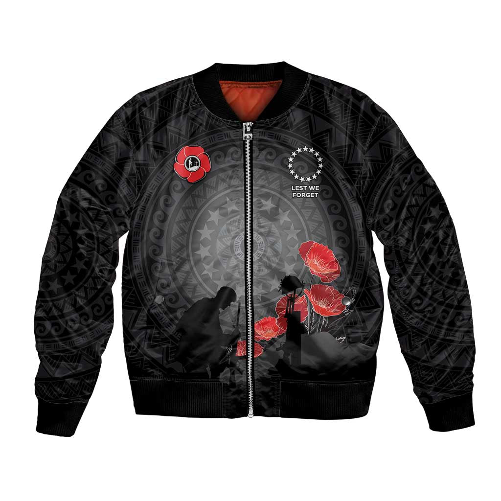 Cook Islands ANZAC Day Bomber Jacket Soldier Silhouette Remembrance