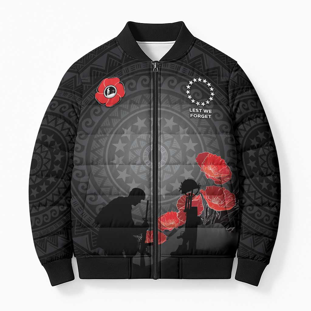 Cook Islands ANZAC Day Bomber Puffer Jacket Soldier Silhouette Remembrance