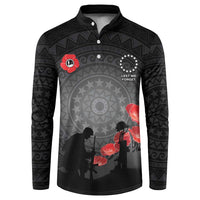 Cook Islands ANZAC Day Button Sweatshirt Soldier Silhouette Remembrance