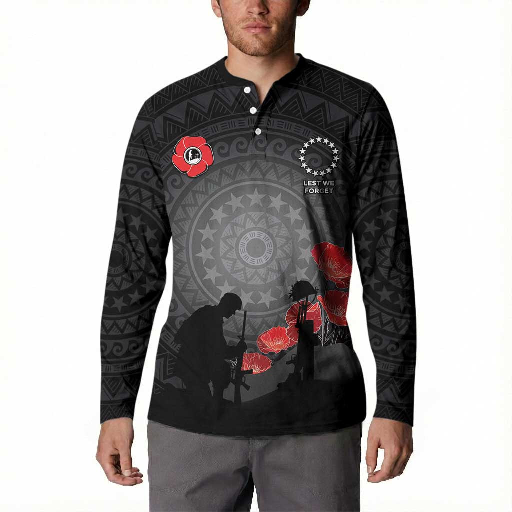 Cook Islands ANZAC Day Button Sweatshirt Soldier Silhouette Remembrance