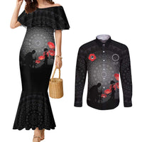 Cook Islands ANZAC Day Couples Matching Mermaid Dress and Long Sleeve Button Shirt Soldier Silhouette Remembrance