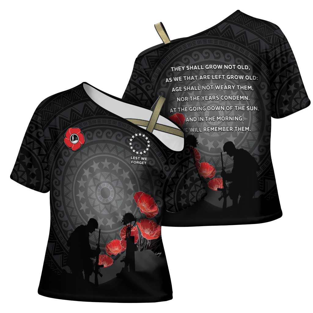 Cook Islands ANZAC Day Cross Shoulder Shirt Soldier Silhouette Remembrance