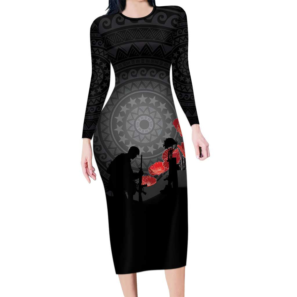 Cook Islands ANZAC Day Family Matching Long Sleeve Bodycon Dress and Hawaiian Shirt Soldier Silhouette Remembrance