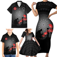 Cook Islands ANZAC Day Family Matching Short Sleeve Bodycon Dress and Hawaiian Shirt Soldier Silhouette Remembrance