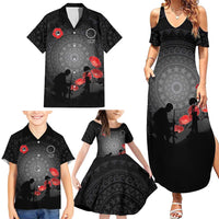 Cook Islands ANZAC Day Family Matching Summer Maxi Dress and Hawaiian Shirt Soldier Silhouette Remembrance