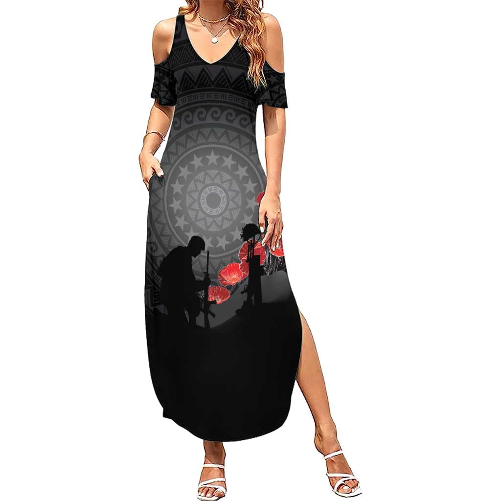 Cook Islands ANZAC Day Family Matching Summer Maxi Dress and Hawaiian Shirt Soldier Silhouette Remembrance