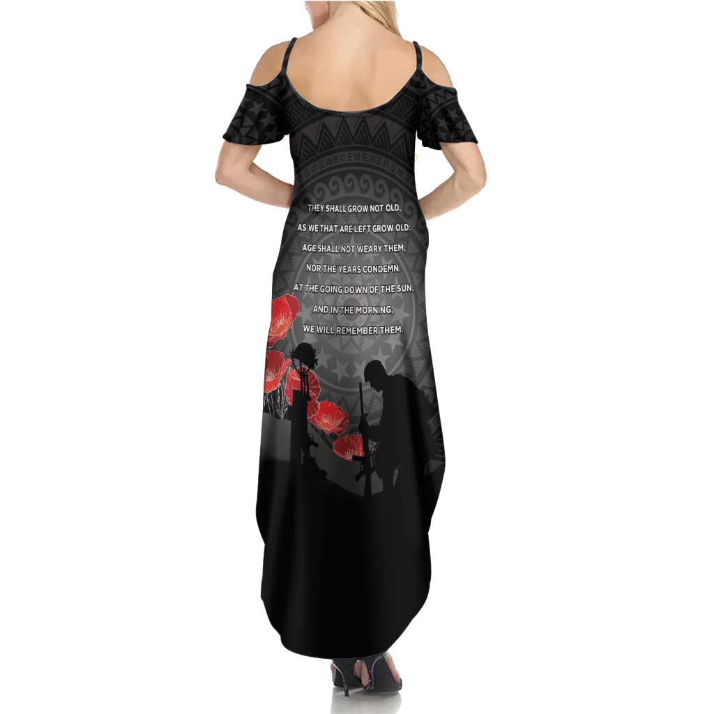 Cook Islands ANZAC Day Family Matching Summer Maxi Dress and Hawaiian Shirt Soldier Silhouette Remembrance