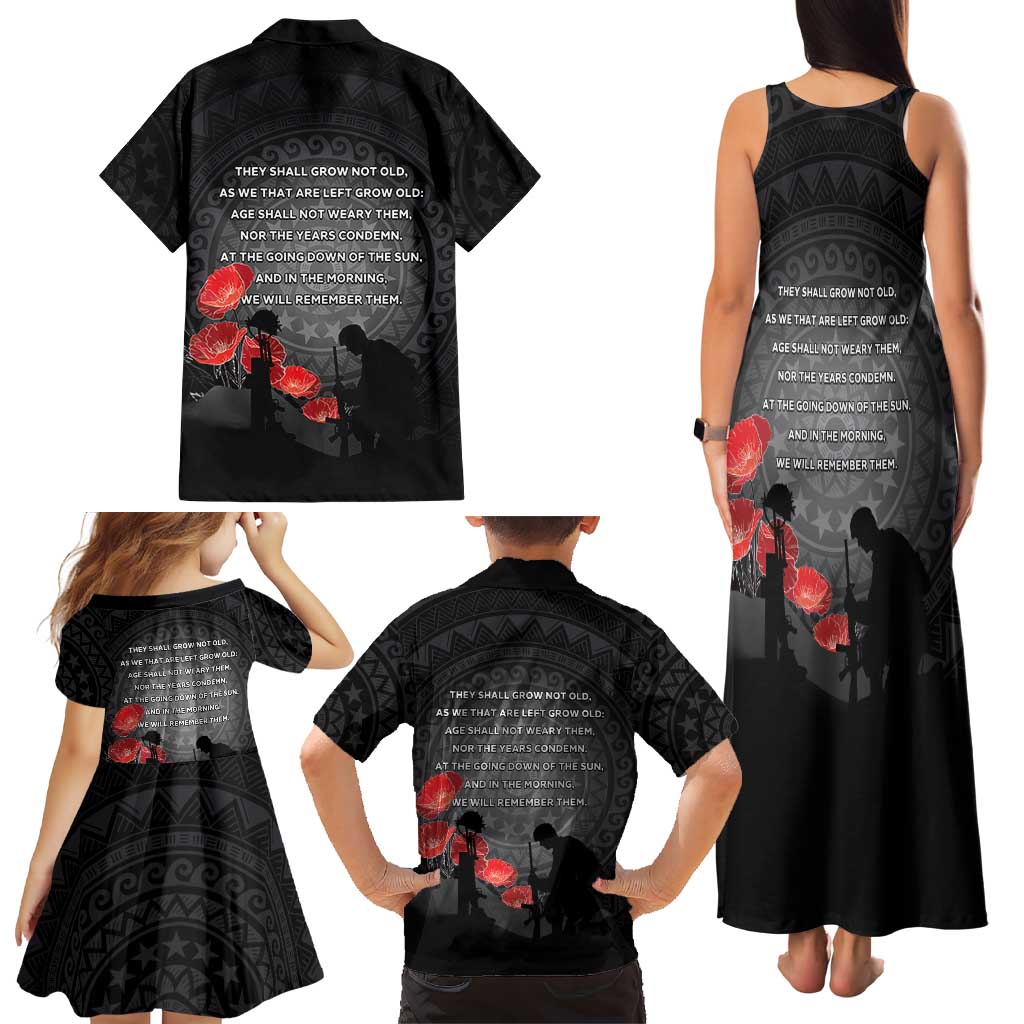 Cook Islands ANZAC Day Family Matching Tank Maxi Dress and Hawaiian Shirt Soldier Silhouette Remembrance