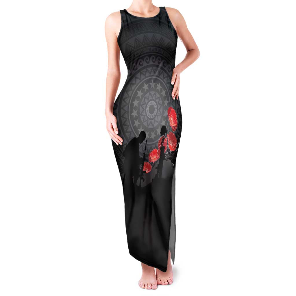 Cook Islands ANZAC Day Family Matching Tank Maxi Dress and Hawaiian Shirt Soldier Silhouette Remembrance