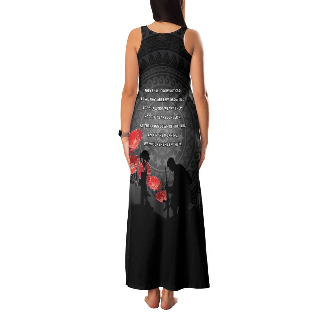 Cook Islands ANZAC Day Family Matching Tank Maxi Dress and Hawaiian Shirt Soldier Silhouette Remembrance