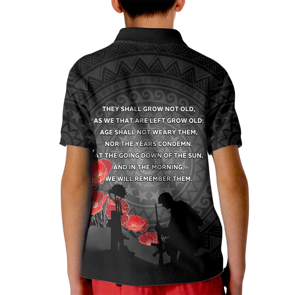 Cook Islands ANZAC Day Kid Polo Shirt Soldier Silhouette Remembrance
