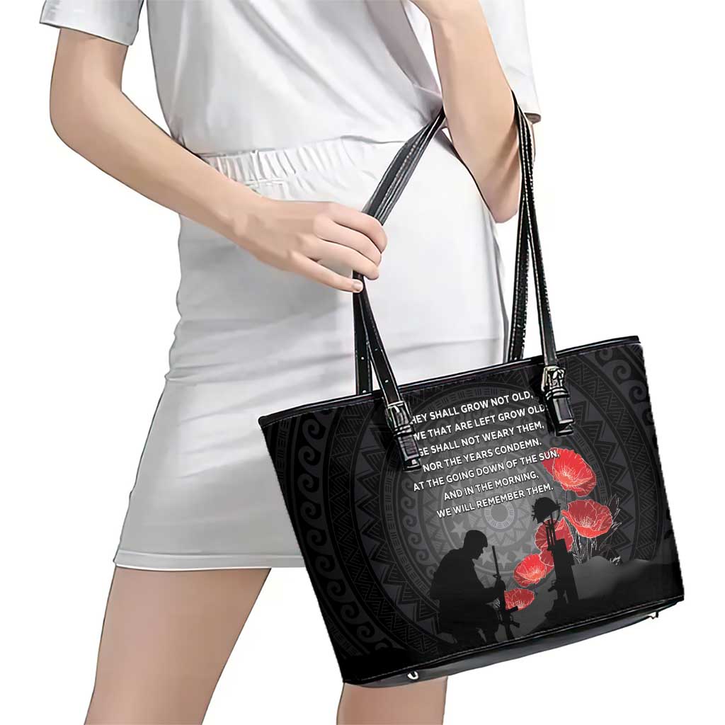 Cook Islands ANZAC Day Leather Tote Bag Soldier Silhouette Remembrance