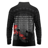 Cook Islands ANZAC Day Long Sleeve Polo Shirt Soldier Silhouette Remembrance
