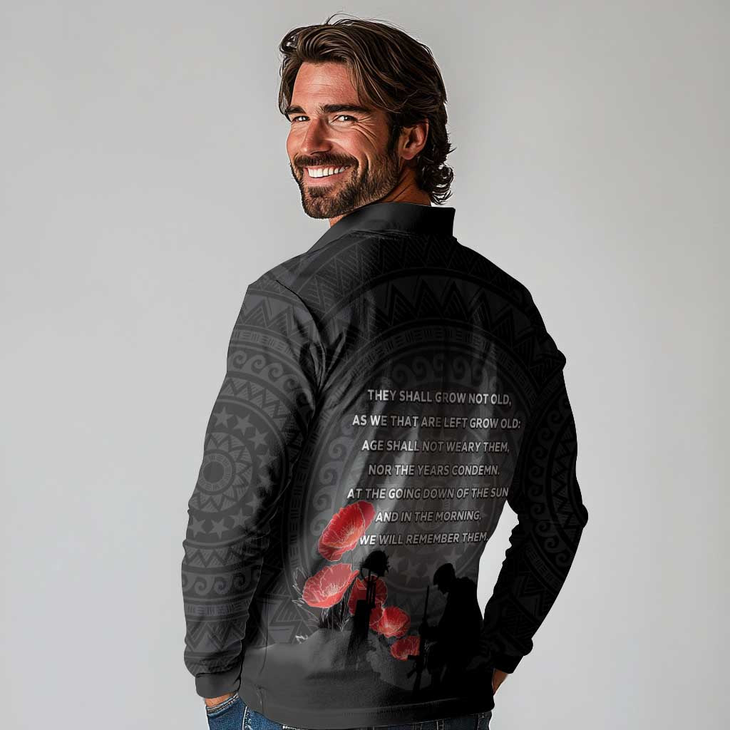 Cook Islands ANZAC Day Long Sleeve Polo Shirt Soldier Silhouette Remembrance