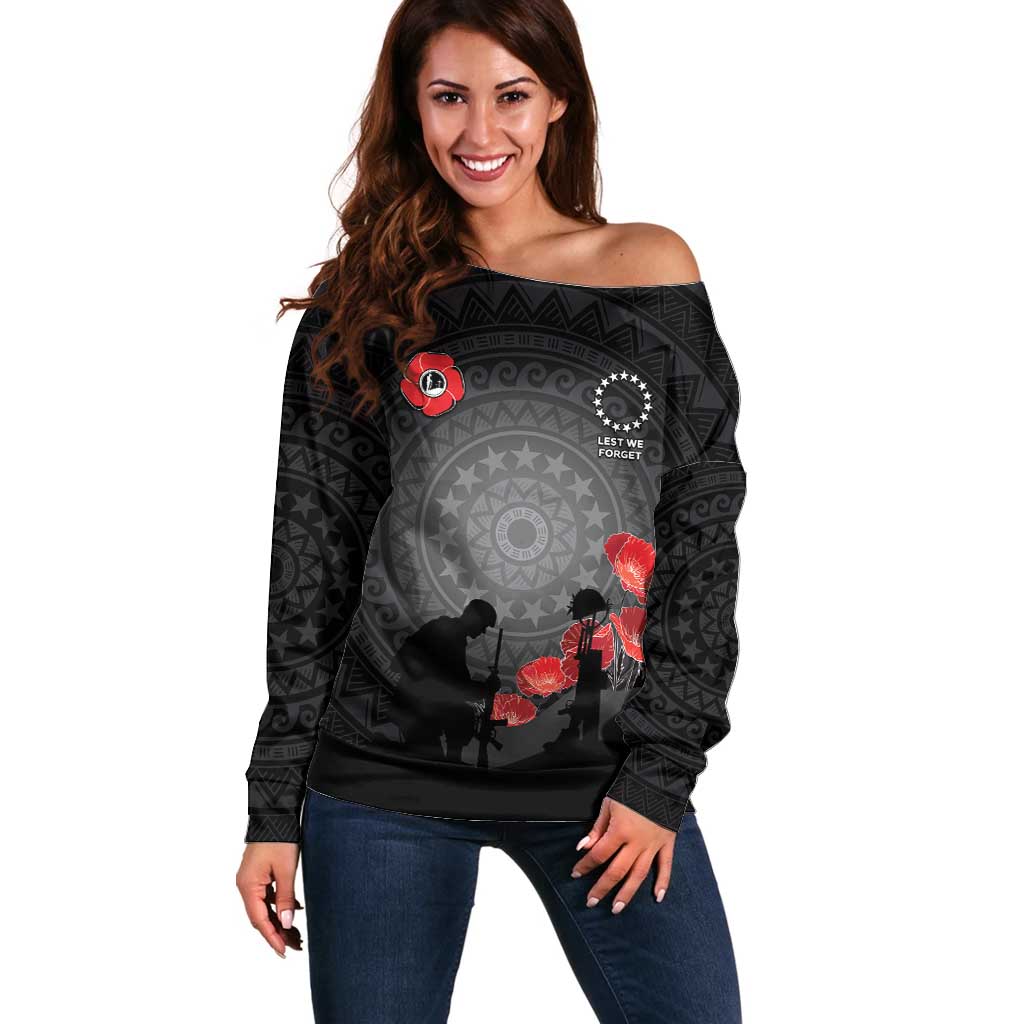 Cook Islands ANZAC Day Off Shoulder Sweater Soldier Silhouette Remembrance