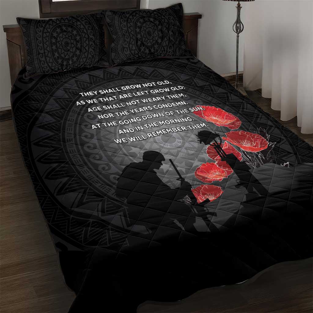 Cook Islands ANZAC Day Quilt Bed Set Soldier Silhouette Remembrance