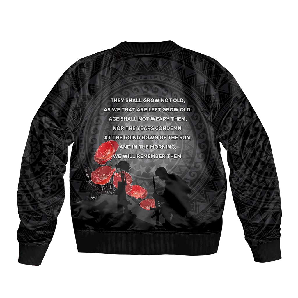 Cook Islands ANZAC Day Sleeve Zip Bomber Jacket Soldier Silhouette Remembrance