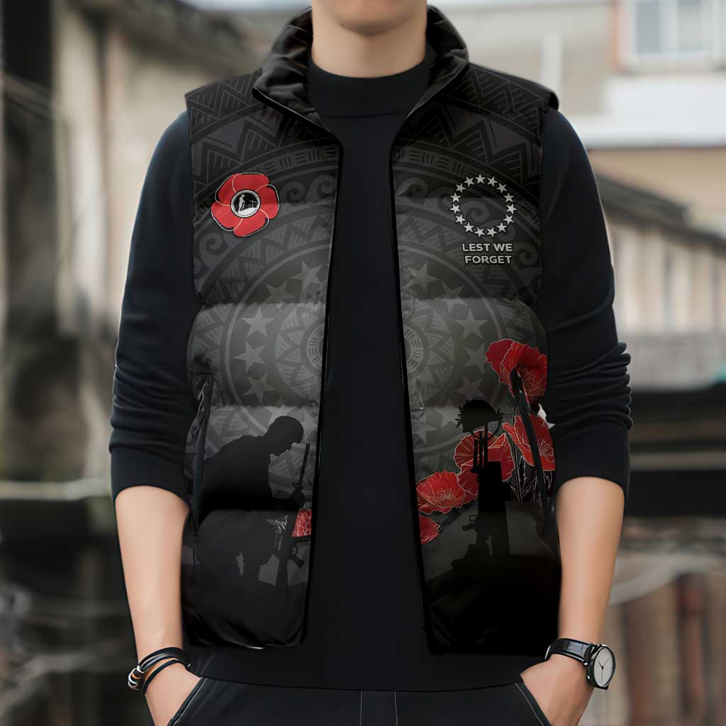 Cook Islands ANZAC Day Sleeveless Puffer Jacket Soldier Silhouette Remembrance