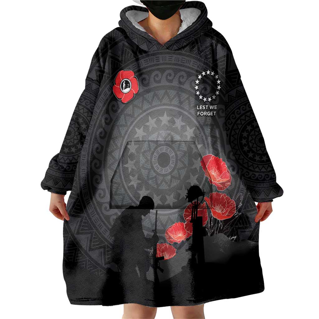 Cook Islands ANZAC Day Wearable Blanket Hoodie Soldier Silhouette Remembrance