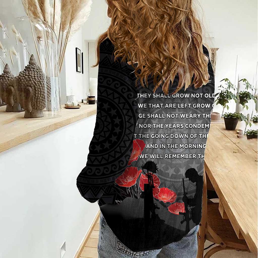 Cook Islands ANZAC Day Women Casual Shirt Soldier Silhouette Remembrance