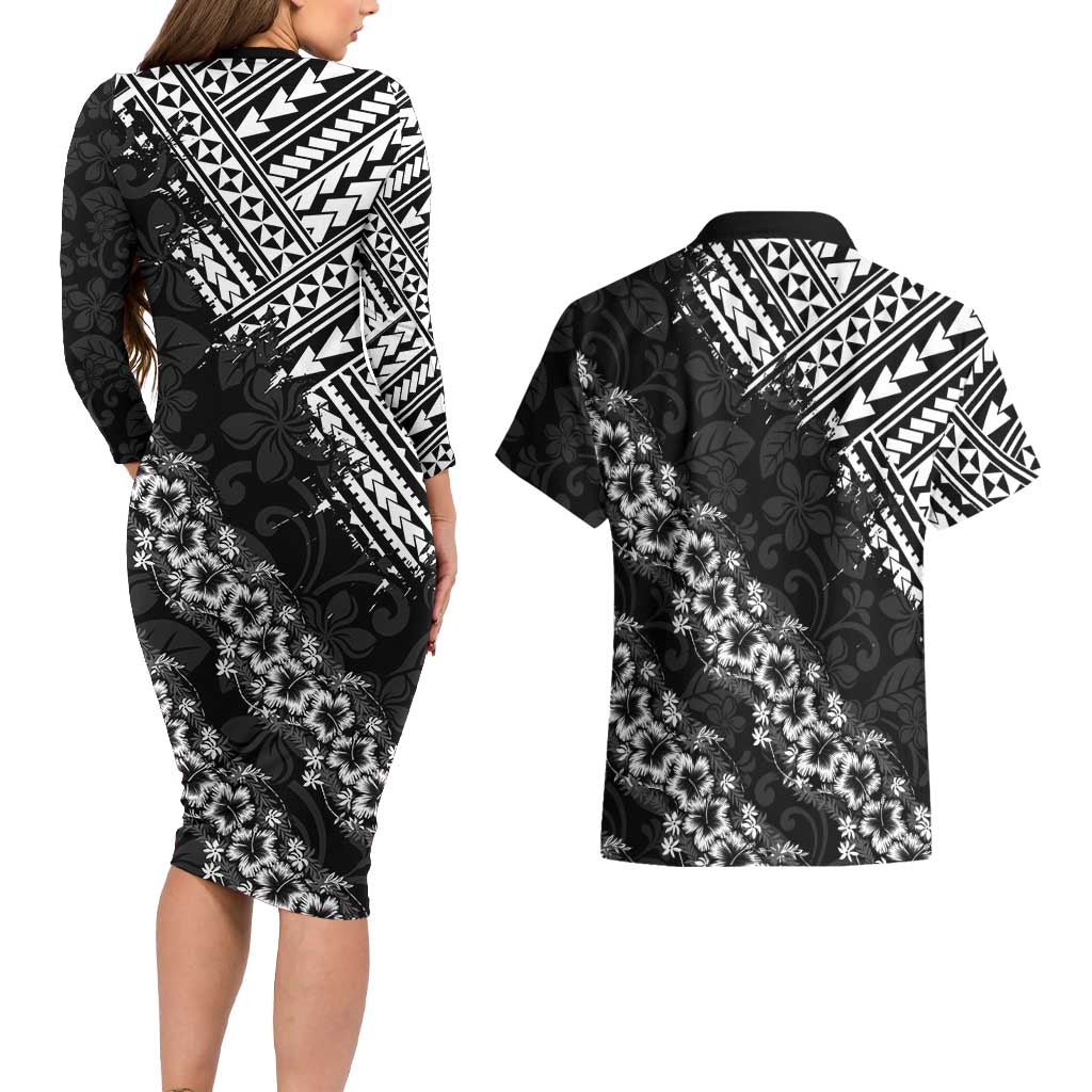 Hawaii Papakolea Born And Raised Couples Matching Long Sleeve Bodycon Dress and Hawaiian Shirt Hawaiian Tribal Pattern