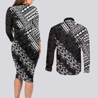 Hawaii Papakolea Born And Raised Couples Matching Long Sleeve Bodycon Dress and Long Sleeve Button Shirt Hawaiian Tribal Pattern
