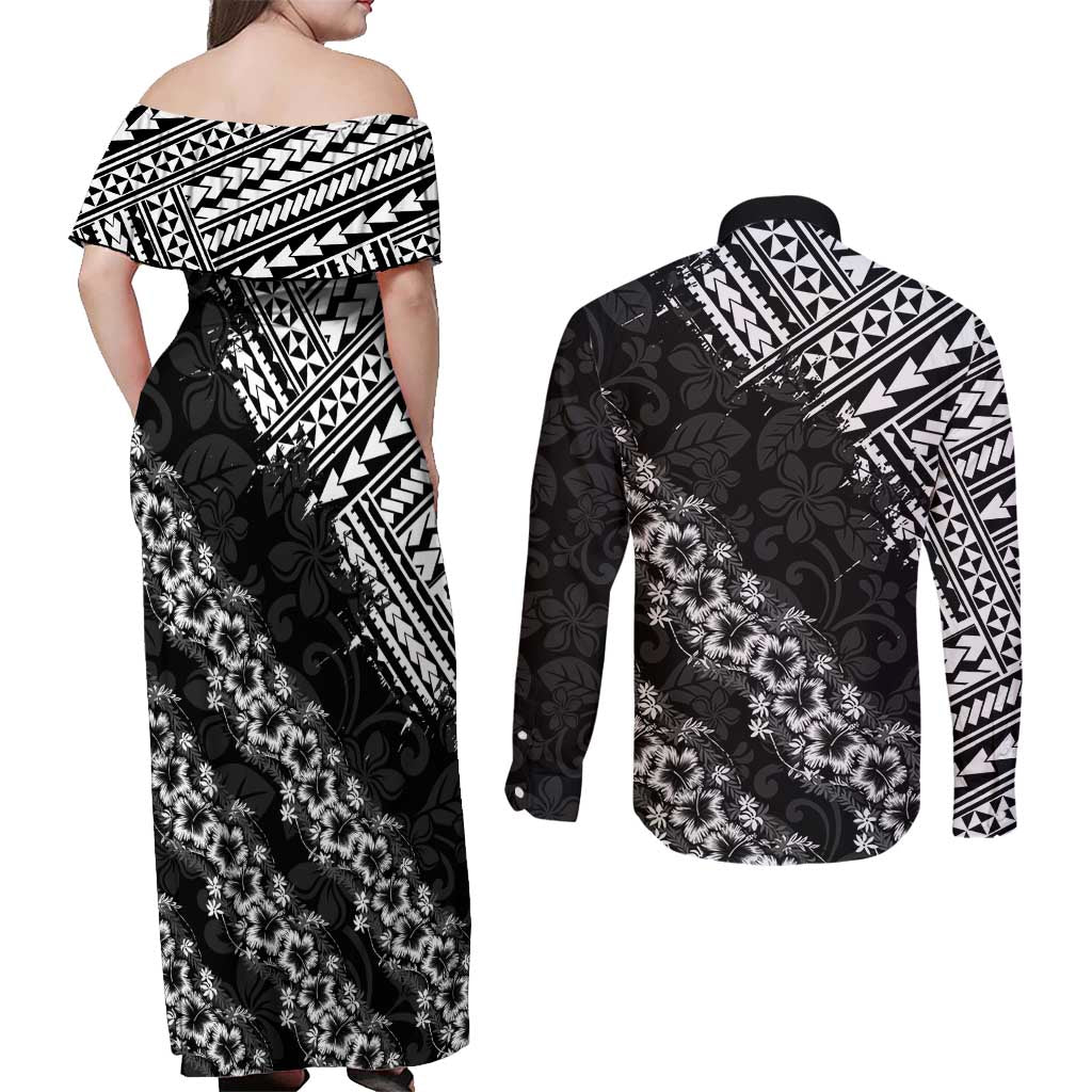 Hawaii Papakolea Born And Raised Couples Matching Off Shoulder Maxi Dress and Long Sleeve Button Shirt Hawaiian Tribal Pattern LT05 - Polynesian Pride