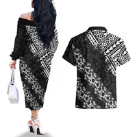 Hawaii Papakolea Born And Raised Couples Matching Off The Shoulder Long Sleeve Dress and Hawaiian Shirt Hawaiian Tribal Pattern