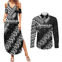 Hawaii Papakolea Born And Raised Couples Matching Summer Maxi Dress and Long Sleeve Button Shirt Hawaiian Tribal Pattern LT05 Black - Polynesian Pride