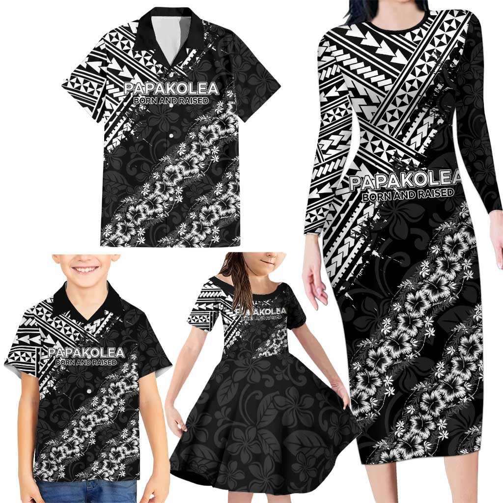 Hawaii Papakolea Born And Raised Family Matching Long Sleeve Bodycon Dress and Hawaiian Shirt Hawaiian Tribal Pattern