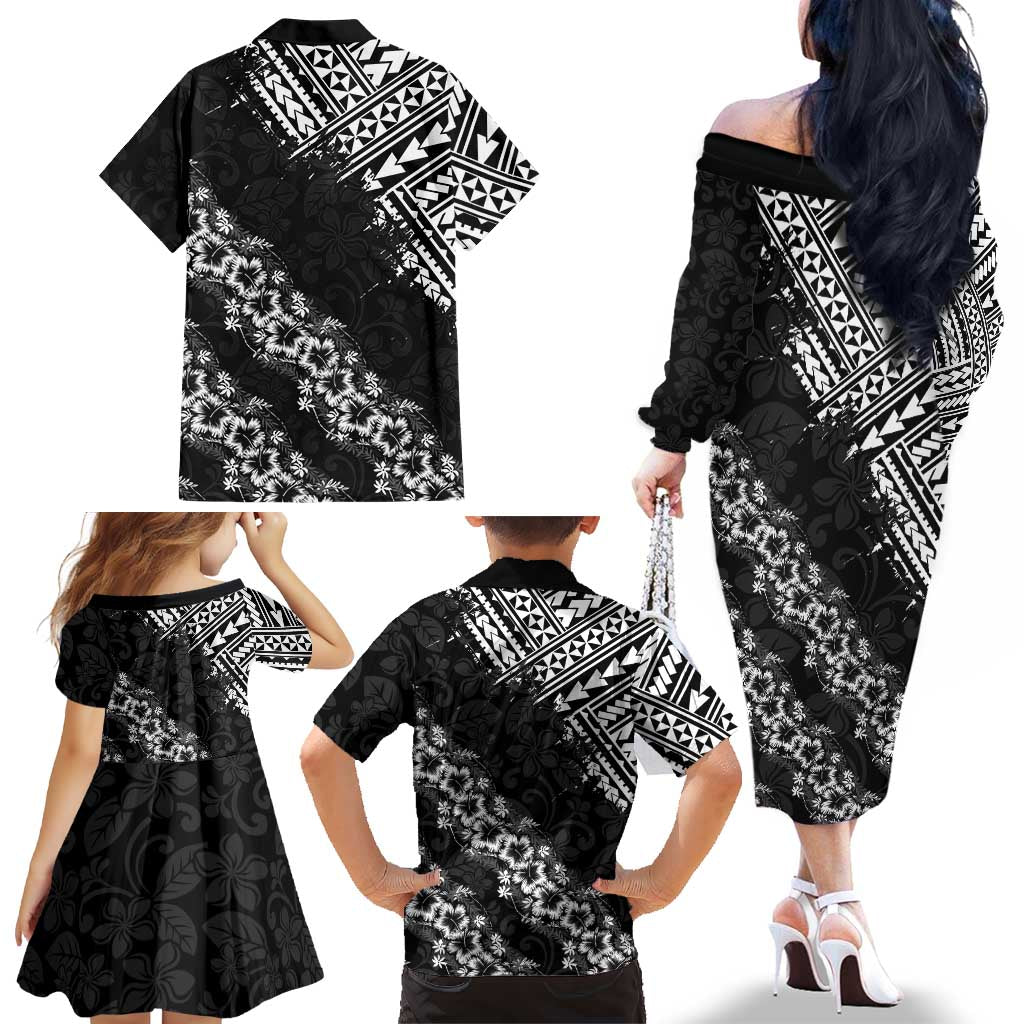 Hawaii Papakolea Born And Raised Family Matching Off The Shoulder Long Sleeve Dress and Hawaiian Shirt Hawaiian Tribal Pattern