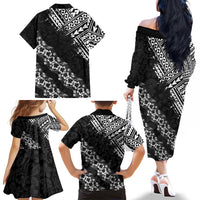 Hawaii Papakolea Born And Raised Family Matching Off The Shoulder Long Sleeve Dress and Hawaiian Shirt Hawaiian Tribal Pattern
