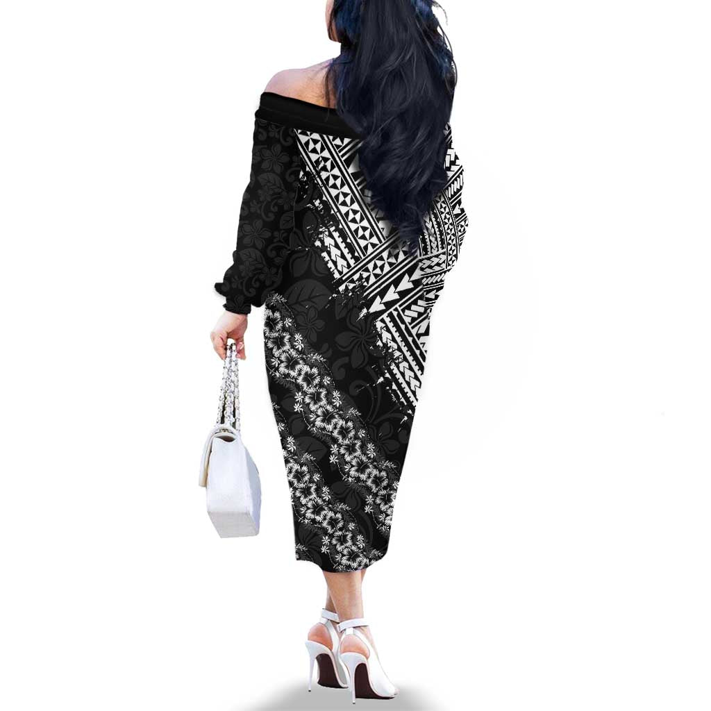 Hawaii Papakolea Born And Raised Family Matching Off The Shoulder Long Sleeve Dress and Hawaiian Shirt Hawaiian Tribal Pattern